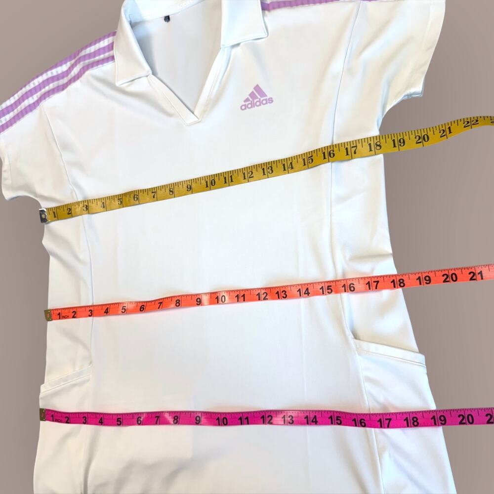 Adidas Womens Athletic Tennis Golf Polo Dress Size M White Short Sleeve Striped - Picture 11 of 13